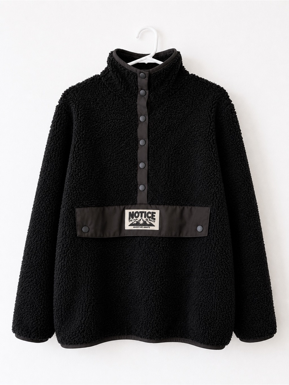 NOTICE Black Sherpa Snap-Placket Pullover Sweater